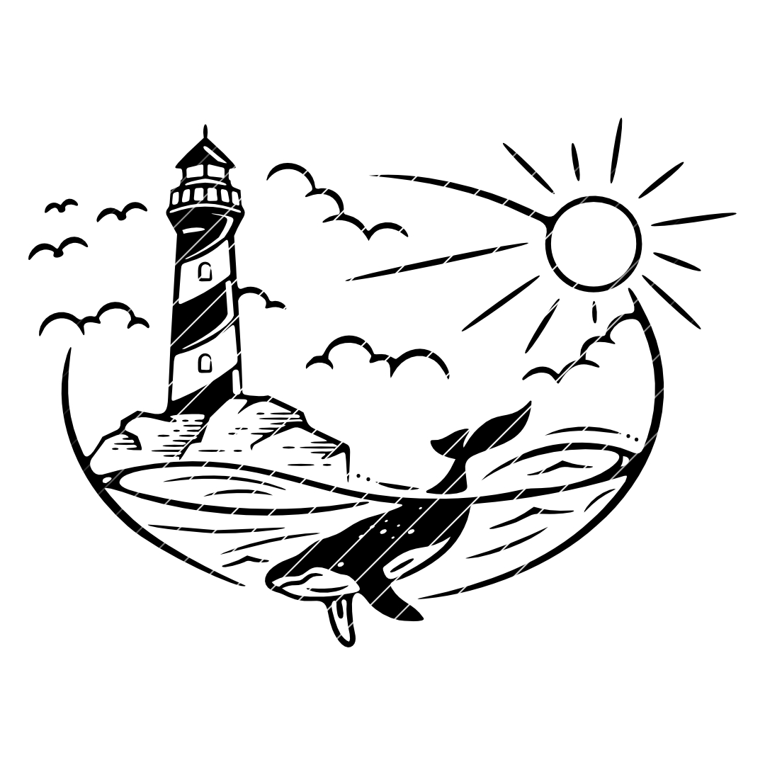 Leuchtturm und Wal SVG DXF PNG