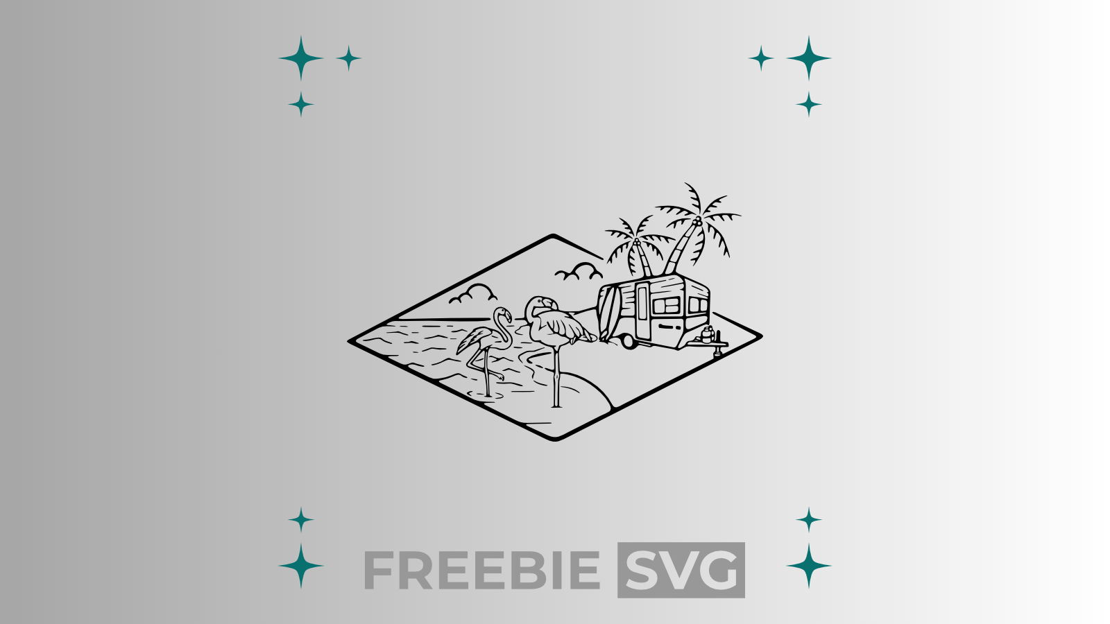 Camper & Flamingos | Laser- & Plotterdatei | Kostenlose SVG-Datei
