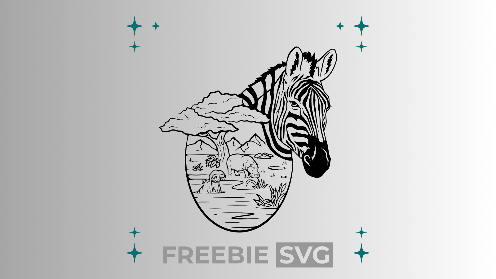 Zebra & Flusspferde | Laser- & Plotterdatei | Kostenlose SVG-Datei