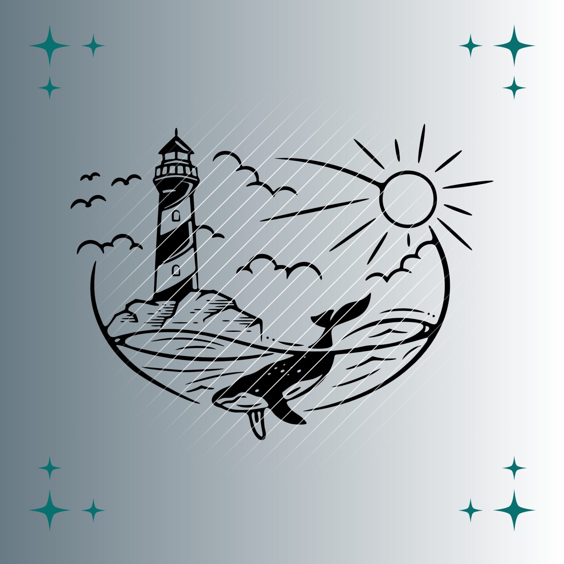 Leuchtturm & Wal | Plotterdatei | SVG & PNG