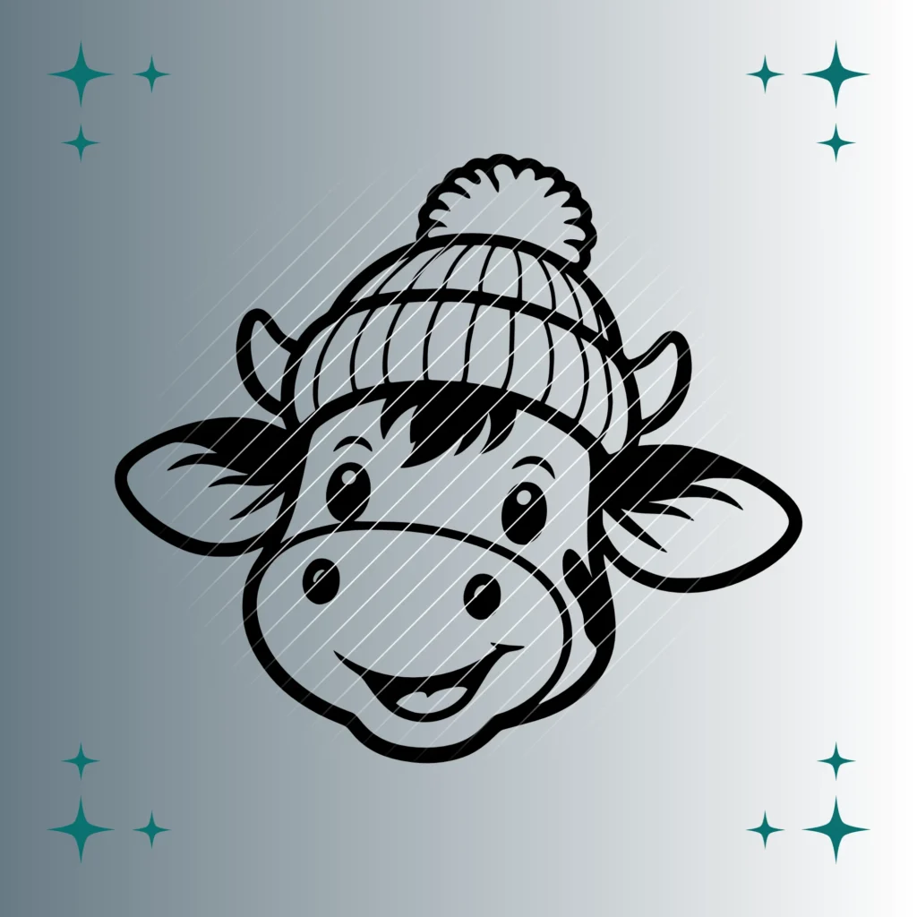 Happy Kuh mit Bommelmütze | Plotterdatei SVG & PNG