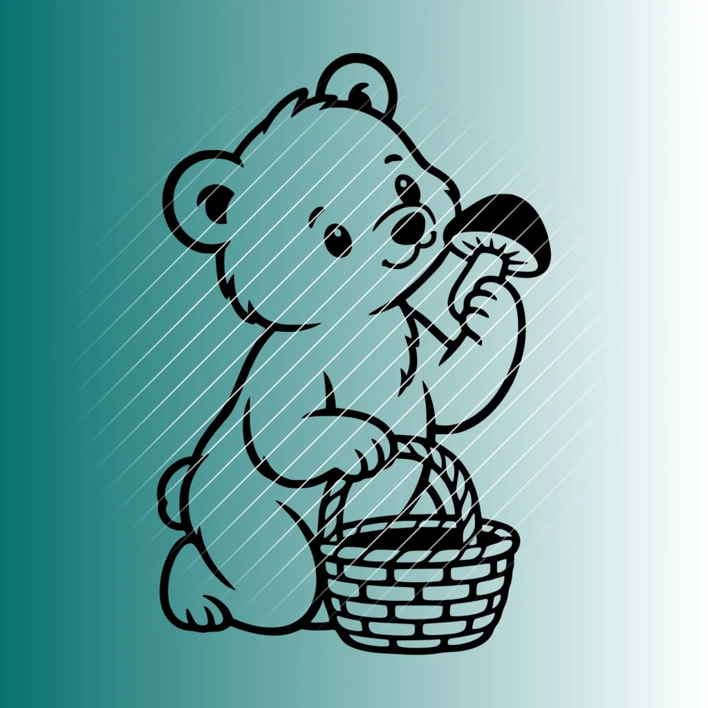 Fröhlicher Bär als Pilzsammler | Plotterdatei SVG & PNG