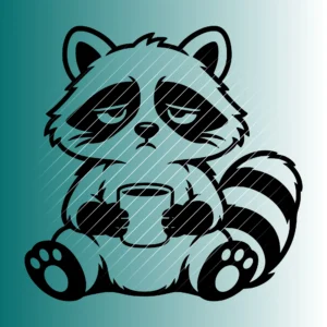 Müder Waschbär mit Kaffeetasse | Plotterdatei SVG & PNG