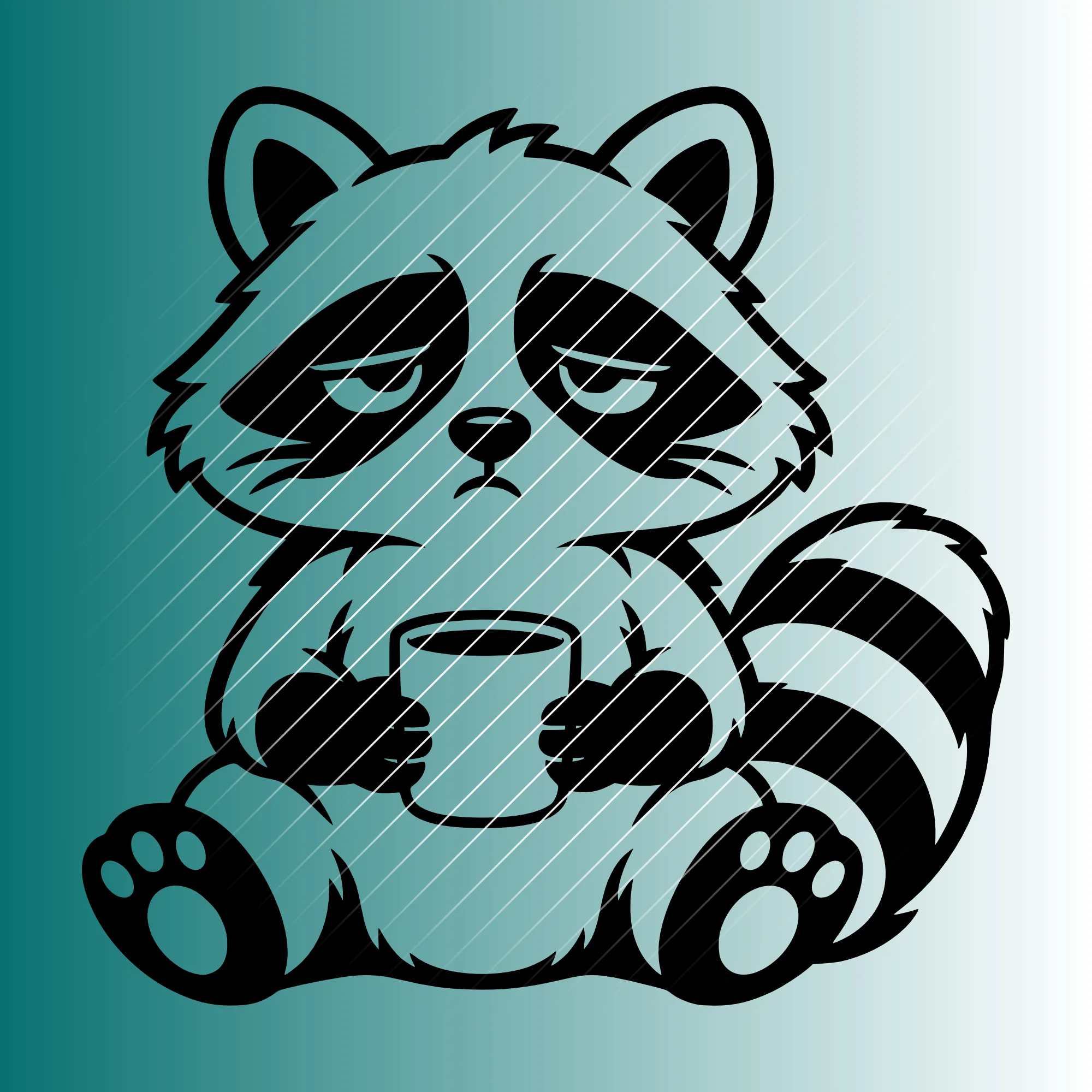 Müder Waschbär mit Kaffeetasse | Plotterdatei SVG & PNG